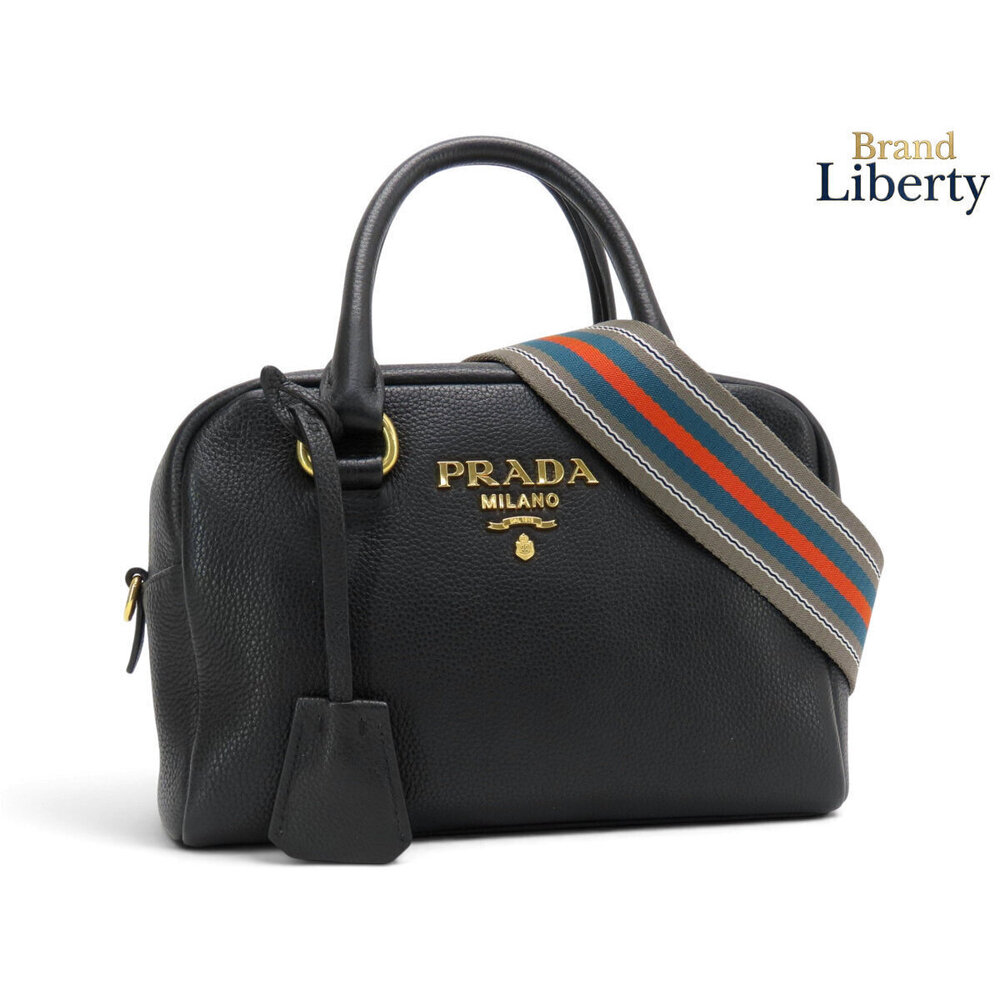 Prada Vitello Phoenix Boston bag handbag shoulder black calf leather